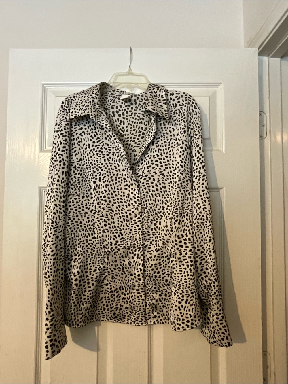 H&M Black and White Animal Print Silk Button-Down Shirt